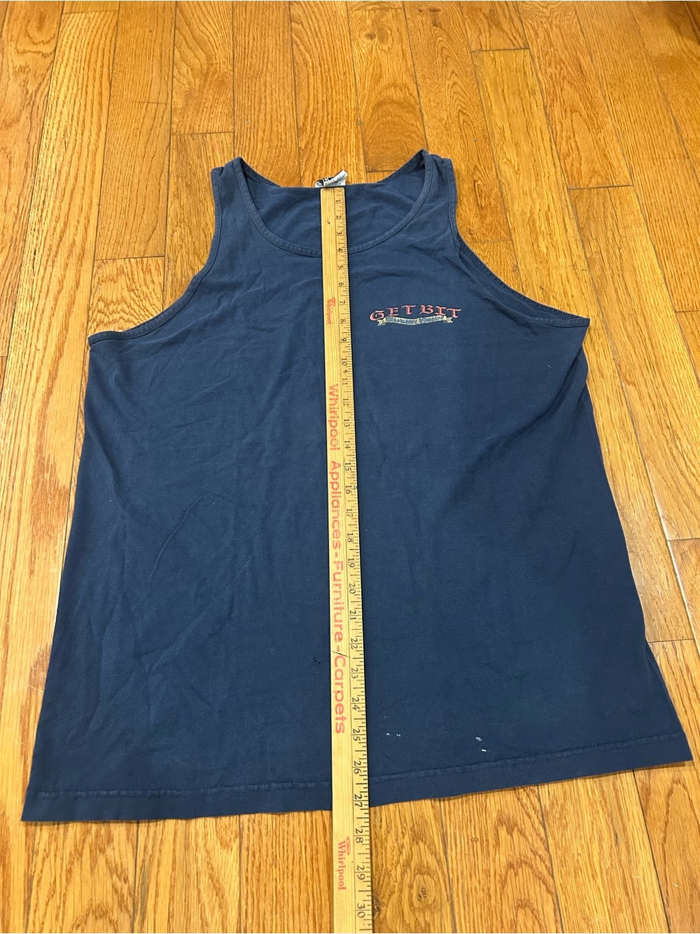 Get Bit Bluewater Hunters Tank Top Large Navy Blue Skull Marlin Shark USA Made - Picture 4 of 9